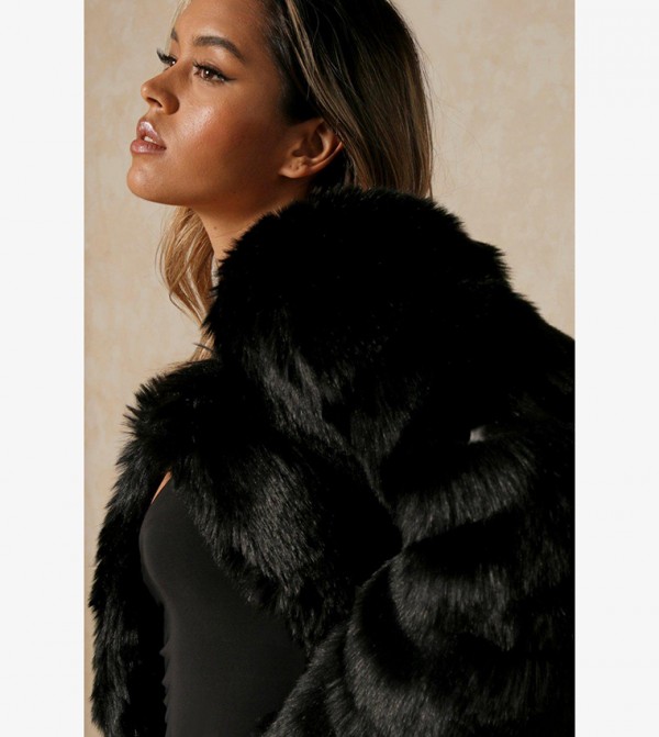 Black panelled faux fur coat online