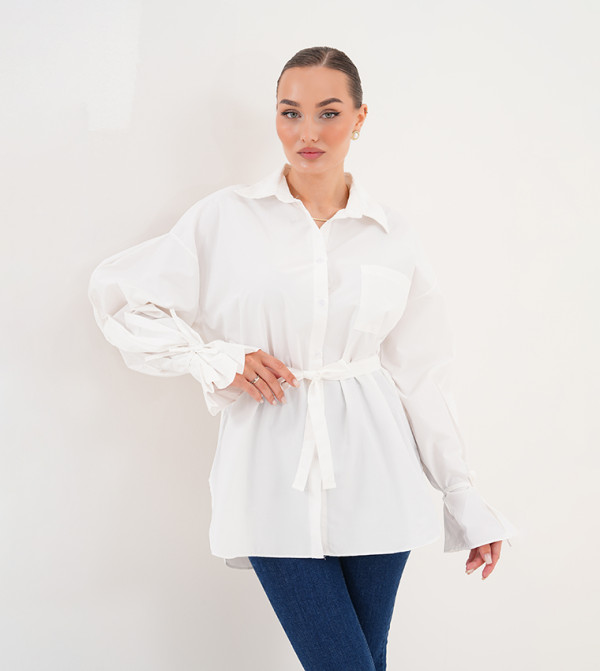 Solid Ruched Sleeves Shirt
