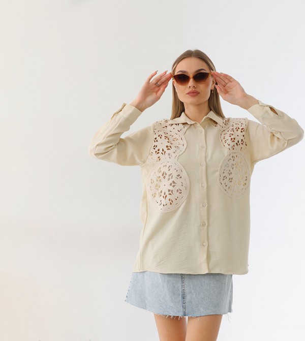 Lace Appliqued Long Sleeves Shirt