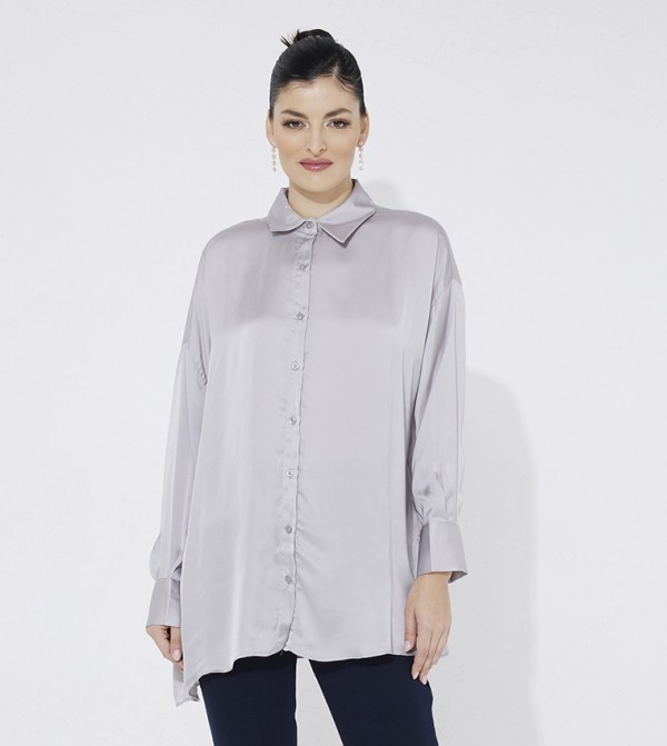 Solid Long Sleeves Satin Shirt
