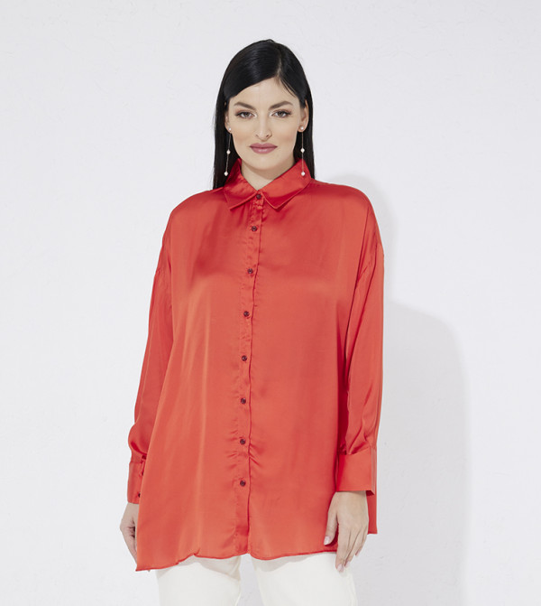 Solid Long Sleeves Satin Shirt