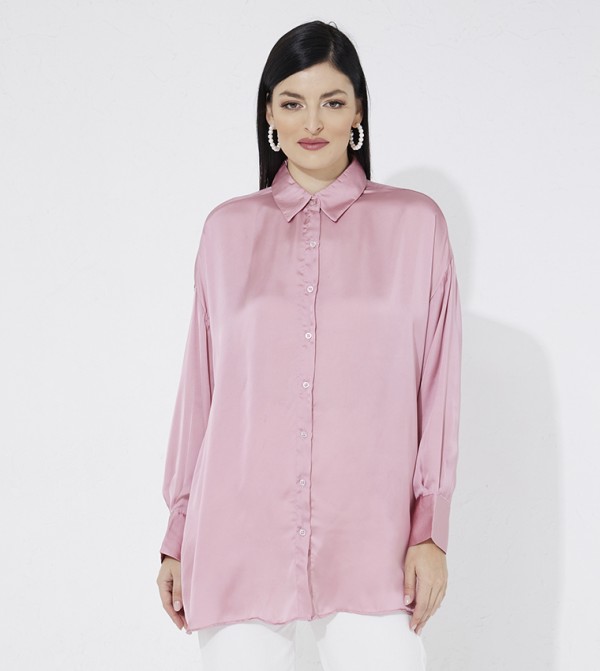 Solid Long Sleeves Satin Shirt