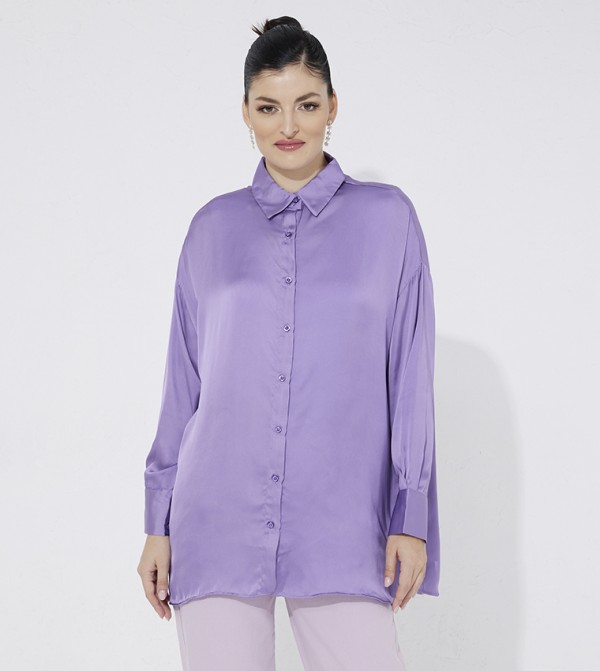 Solid Long Sleeves Satin Shirt