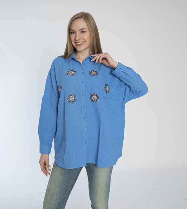Crystal Embellished Long Sleeves Shirt