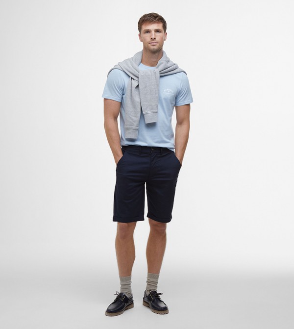 Solid Button Closure Chino Shorts