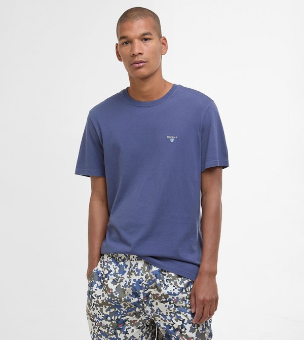 Logo Embroidered Tartan Crew Neck T-Shirt