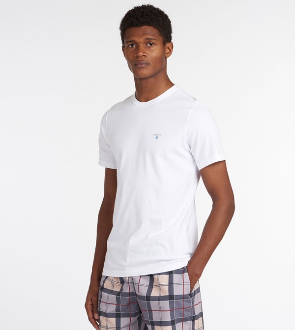 Logo Embroidered Tartan Crew Neck T-Shirt