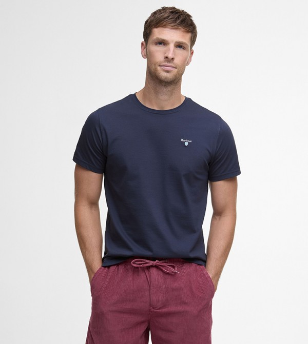 Logo Embroidered Tartan Crew Neck T-Shirt