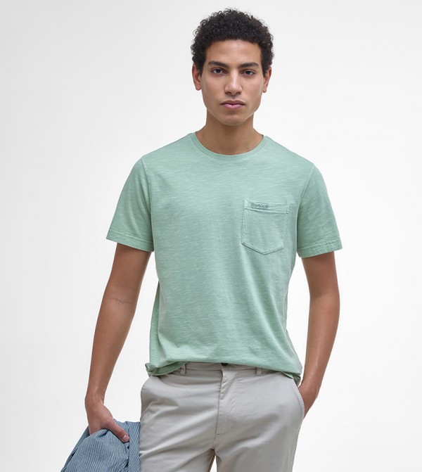 Pigment Dyed Pocket Detail Crew Neck T-Shirt