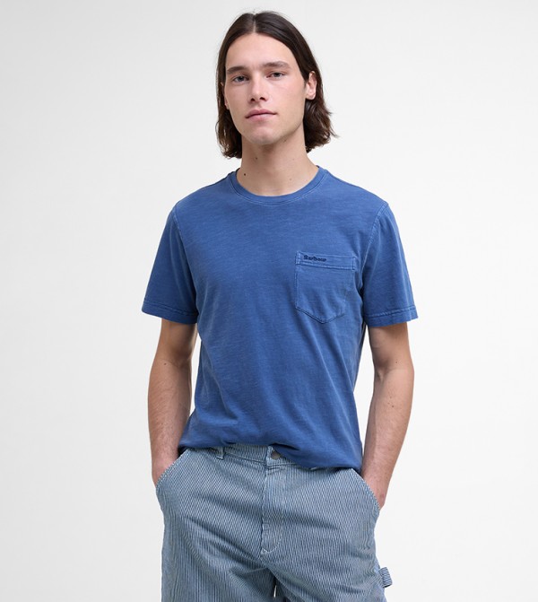 PIGMENT-DYED Pocket Detail Crew Neck T-Shirt