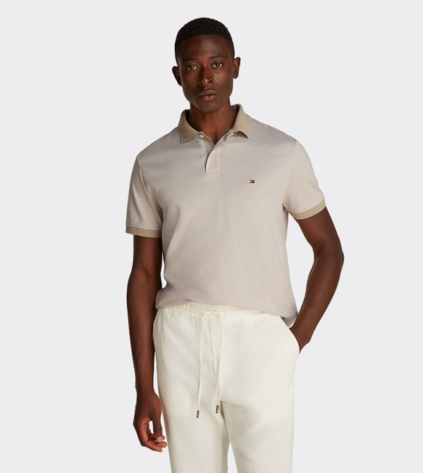 Striped Interlock Short Sleeves Polo T-Shirt