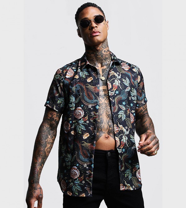 Dragon Print Short Sleeves Shirt