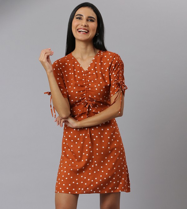 Buy HIS HERS Polka Dots A Line Mini Dress In Brown 6thStreet UAE