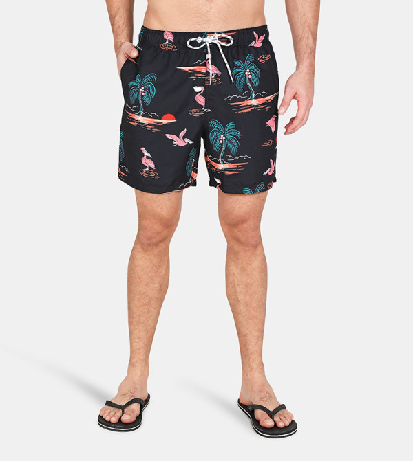 Black Printed Swim Shorts main image 1