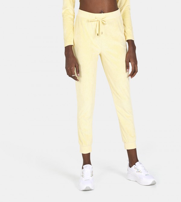 Buy HIS HERS Solid Drawstring Waist Joggers In Yellow