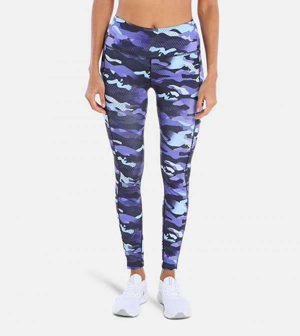 Buy HIS & HERS Printed Active Leggings In Blue