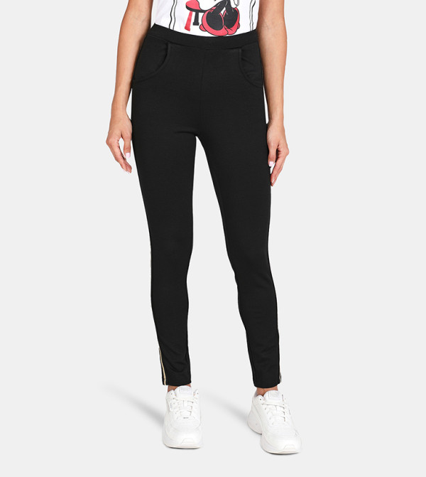 Waistband Closure Stylish Tights Black 