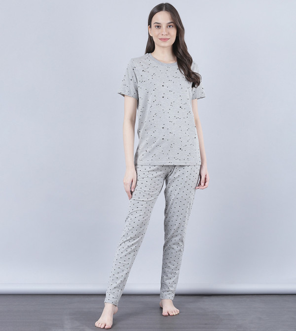 Buy HIS & HERS Printed Night Suit In Grey | 6thStreet Qatar
