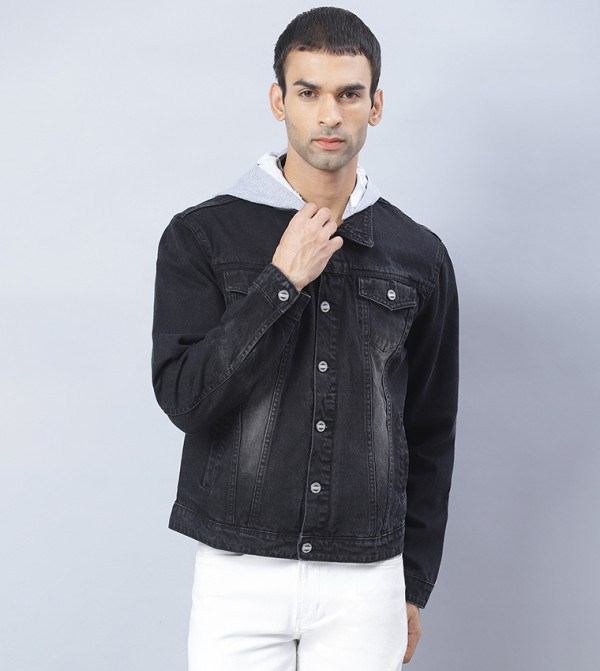 Black denim best sale jacket white collar