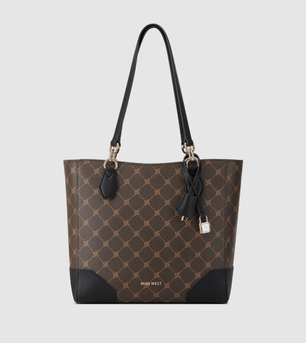 Nine West Women's Graysen Jet Set Tote Purse - Small Black Shoulder Bag Handbag