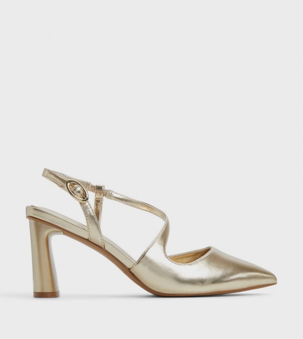 NOVAAH Metallic Ankle Strap Pumps