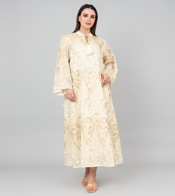 Soft Petals Embroidered Flared Sleeves Jalabiya