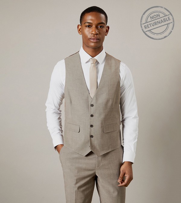 Solid Tailored Fit Waistcoat - (Non Returnable)