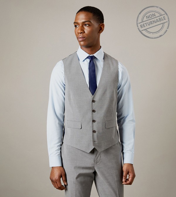 Textured V-Neck Waistcoat - (Non Returnable)