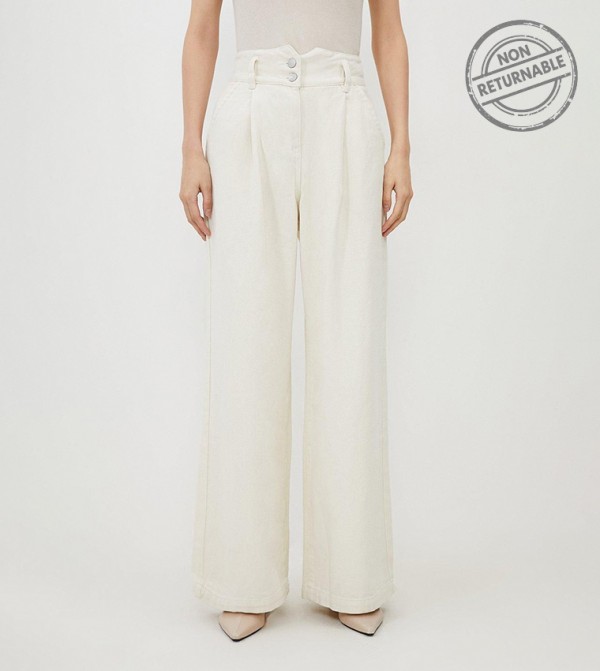 Solid High Waist Wide Leg Jeans - (Non Returnable)