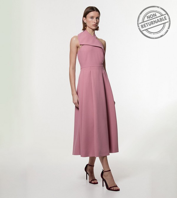 Halter Neck Belted Flareded Midaxi Dress - Non Returnable