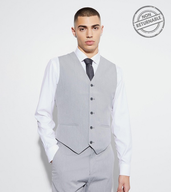 Solid Slim Fit Waistcoat - Non Returnable