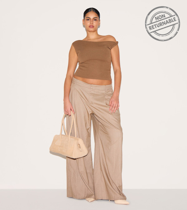 بنطال بقصة مستقيمة للمقاسات الكبيرة   - غير قابل للإرجاع