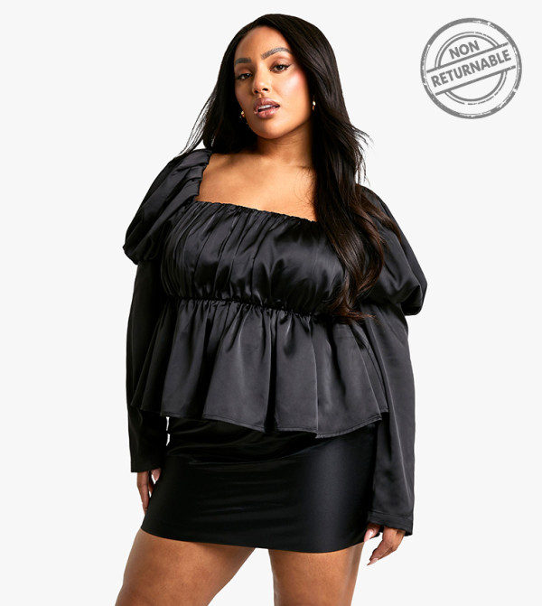 توب ساتان بأكمام منفوخة للمقاسات الكبيرة   - غير قابل للإرجاع