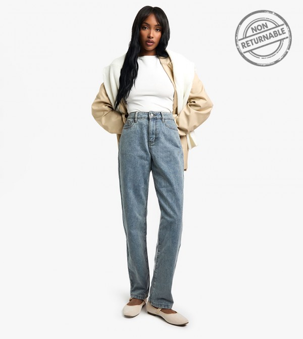 High Waist Straight Fit Jeans - Non Returnable