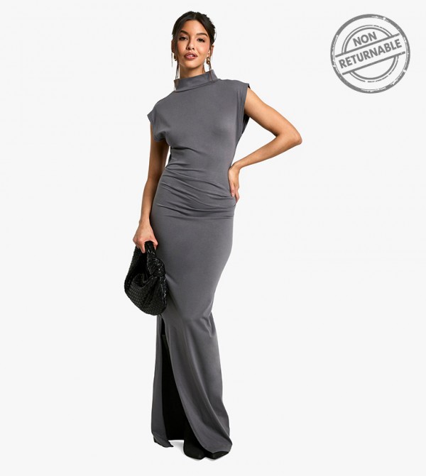 Ruched High Neck Maxi Dress - Non Returnable