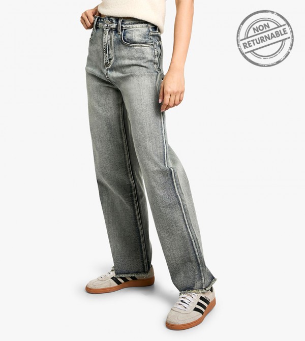Distressed Hem Wide Leg Jeans - (Non Returnable)