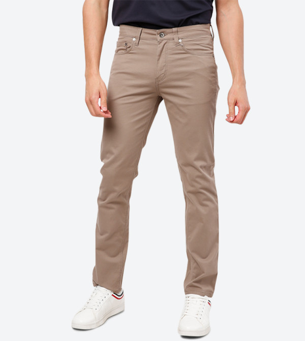 Back Slit Button Taper Pants Beige