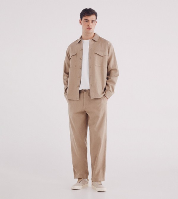 Solid Straight Fit Dobby Pants
