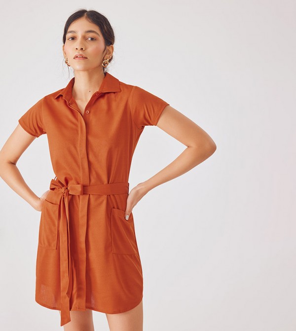 Orange button shop up dress