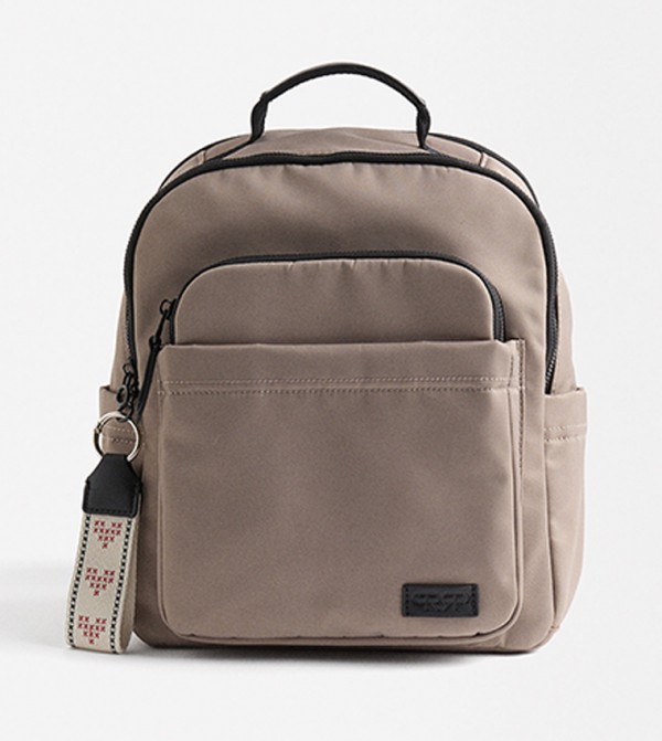 Label Detail Zip Closure Backpack