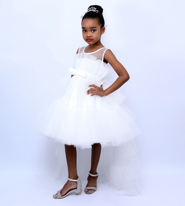 Bow Detail Ruffle Hem Mesh Dress