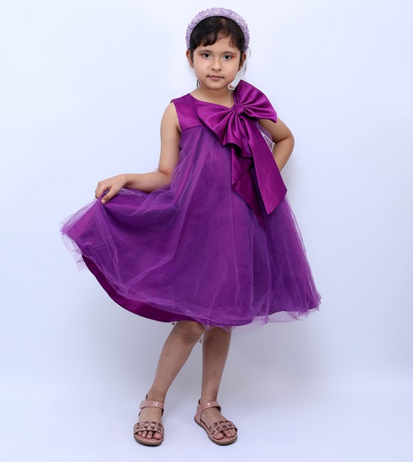 Solid Bow Detail Party Dress
