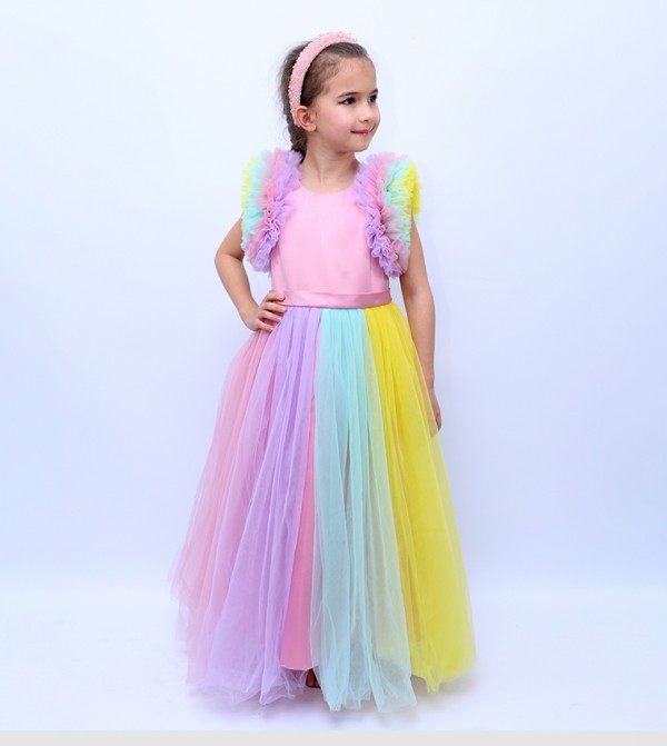 Unicorn Ruffle Sleeves Tulle Party Dress