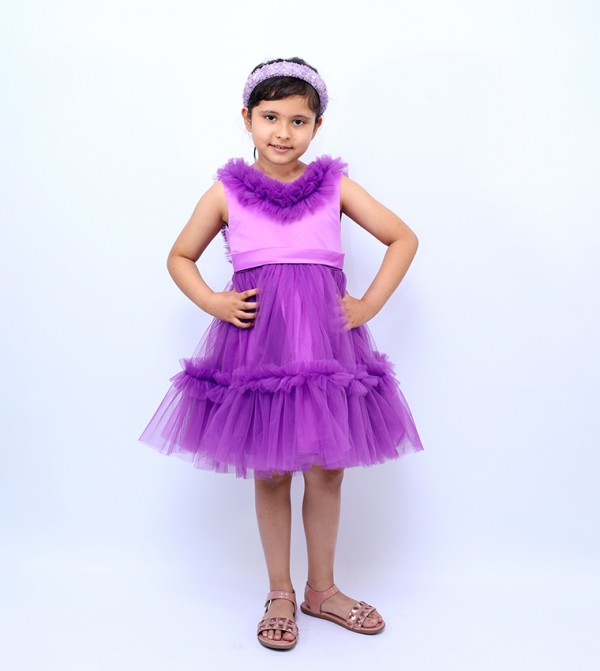 Ruffled Neck Tulle Party Dress