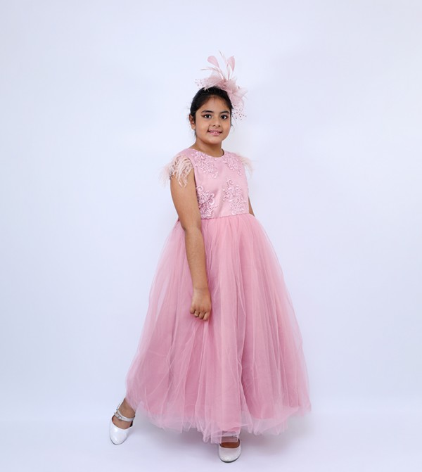 Embroidered Sleeveless Tulle Party Gown
