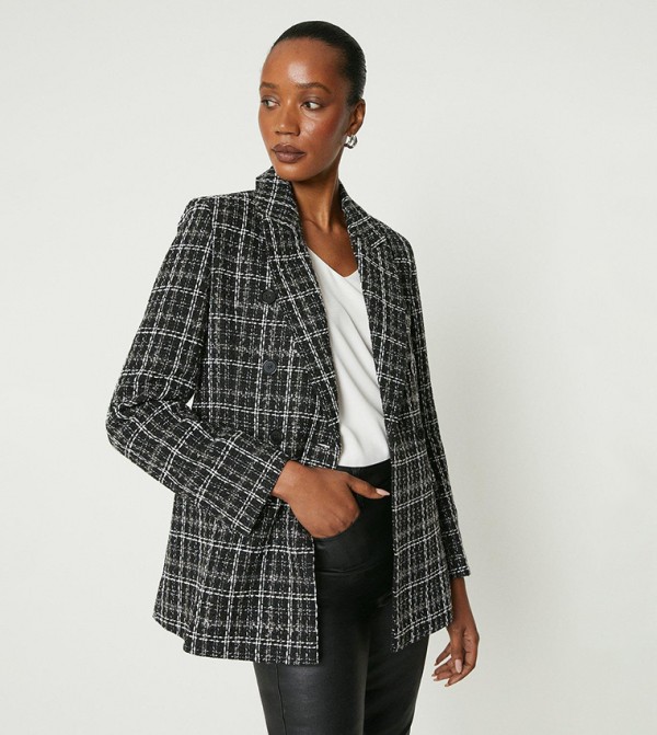 Buy Principles Plaid Double Breasted Blazer In Black 