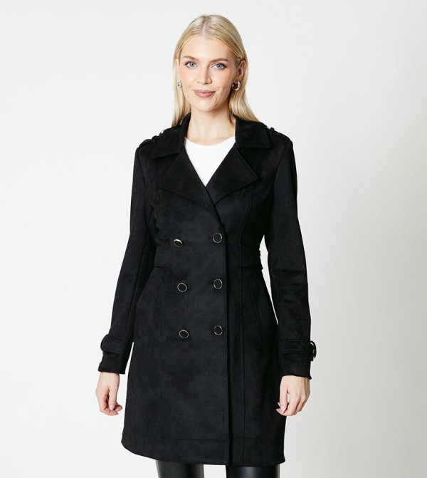 Buy Principles Double Breasted Suedette Trench Coat In Black ...