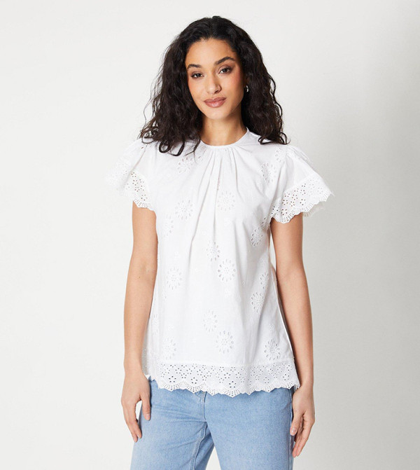 Rachel White Flutter Sleeve Top