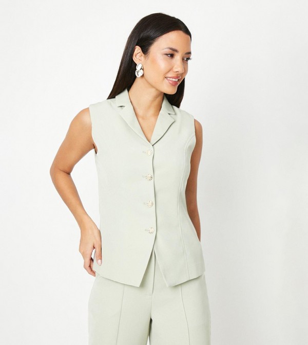 Solid Collar Detail Waistcoat