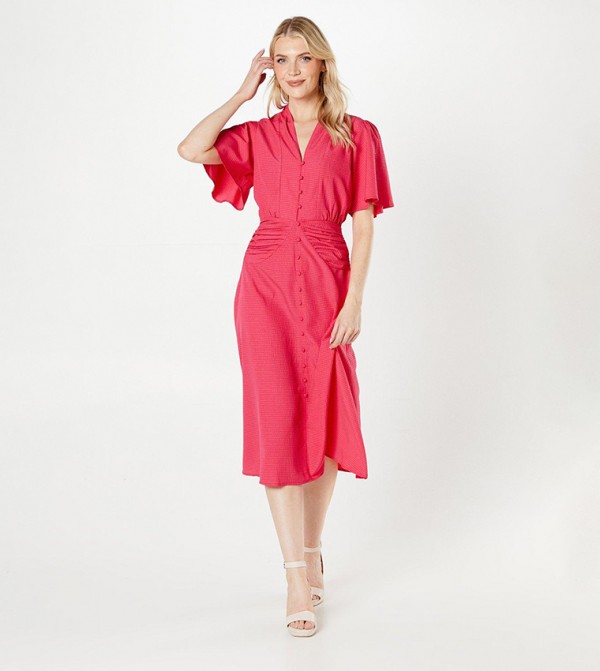 Textured V-Neck Midi Dress